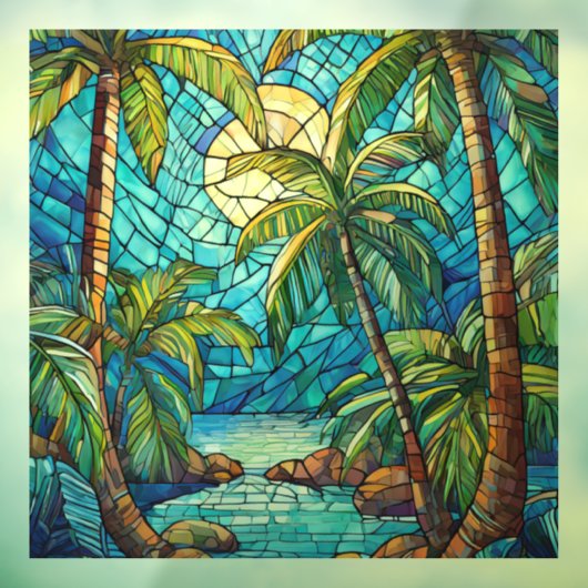 Tropisch eiland 's nachts Glas in lood kunst Raamsticker (Vel 3)