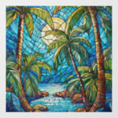 Tropisch eiland 's nachts Glas in lood kunst Raamsticker (Vel)