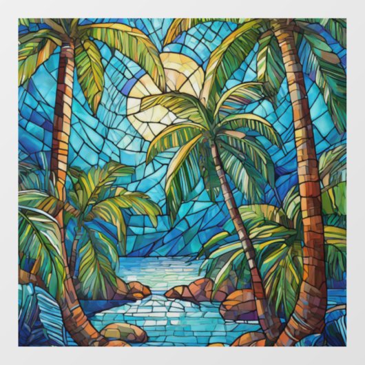 Tropisch eiland 's nachts Glas in lood kunst Raamsticker (Vel)