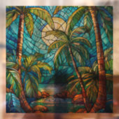 Tropisch eiland 's nachts Glas in lood kunst Raamsticker (Vel 2)