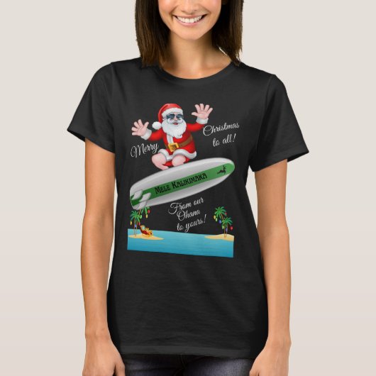 Tropisch eiland Sandy Beach Surfing Santa Christma T-shirt (Voorkant)