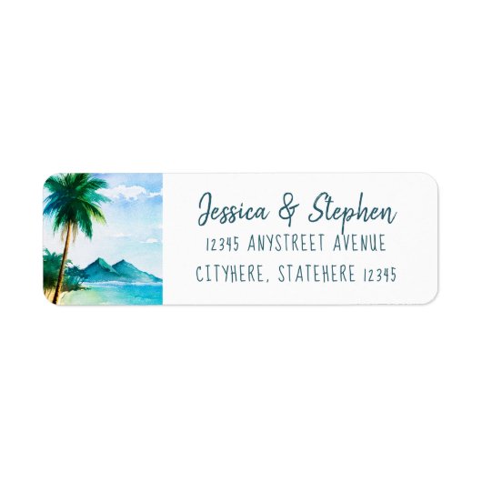 Tropisch eiland schilderij strand retouradres etiket (Voorkant)