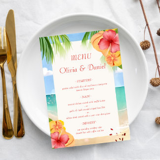 Tropisch Eiland Strand Bloemige Trouw Menu