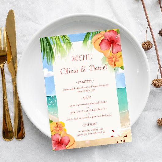 Tropisch Eiland Strand Bloemige Trouw  Menu