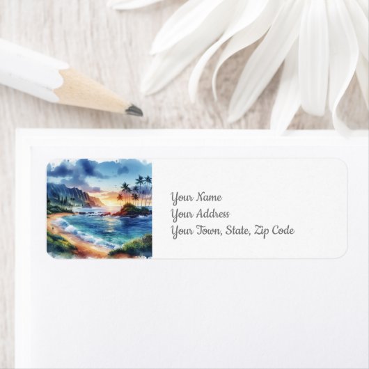 Tropisch eiland strand kust etiket (Insitu)