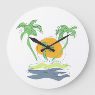 Tropisch eiland strand landschap. Omtrek palmboom  Grote Klok