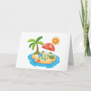 Tropisch Eiland Strand Schildpad Palmboom Picknick Bedankkaart