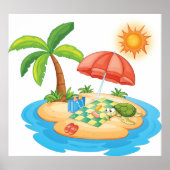 Tropisch Eiland Strand Schildpad Palmboom Picknick Poster (Voorkant)