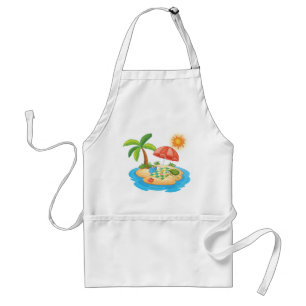 Tropisch Eiland Strand Schildpad Palmboom Picknick Standaard Schort
