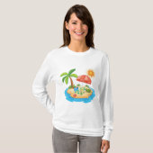 Tropisch eiland strand schildpad palmboom picknick t-shirt (Voorkant volledig)