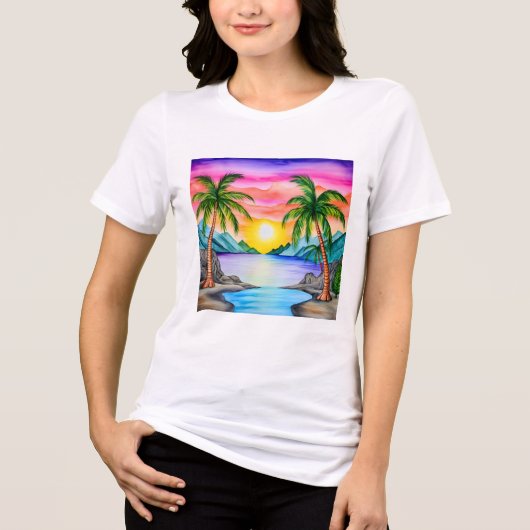 Tropisch eiland strand zonsondergang Tri-Blend shirt (Voorkant)