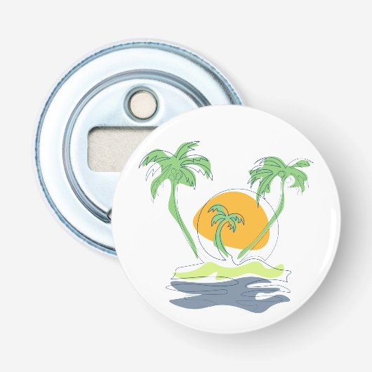 Tropisch eiland strandgezicht. Overzicht palmboom  Button Flesopener (Voorkant)