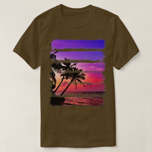 Tropisch eiland Sunset Palm Trees Ocean Beach Wave T-shirt (Design voorkant)