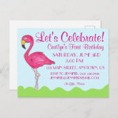 Tropisch Eiland Vogel Roze Flamingo Verjaardagsfee Uitnodiging Briefkaart (Voorkant / Achterkant)