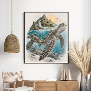 Tropisch Eiland Zeeschildpad Koraalrif Poster