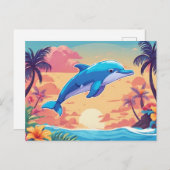 Tropisch eiland Zonsondergang en Dolfijn Briefkaart (Voorkant / Achterkant)