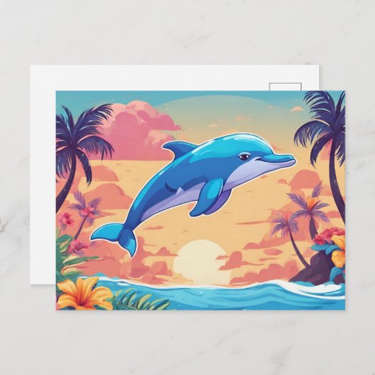 Tropisch eiland Zonsondergang en Dolfijn Briefkaart (Voorkant / Achterkant)