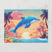 Tropisch eiland Zonsondergang en Dolfijn Briefkaart (Voorkant)