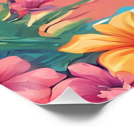 Tropisch eiland Zonsondergang en Dolfijn Perfect Poster (Hoek)