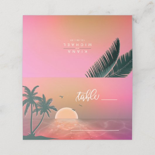 Tropisch Eiland Zonsopgang Bruiloft Tafel Roze ID5 Plaatskaartje (Buitenkant ongevouwen)
