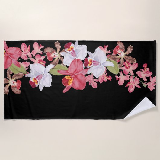 Tropisch eilandje Roze Orchid Flowers Beach Towel Strandlaken (Voorkant)