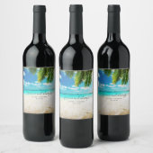Tropisch eilandstrand altijd bruiloft wijn etiket (Flessen)