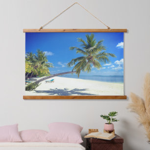 Tropisch eilandstrand met witte zand en palmbomen hangend wandkleed
