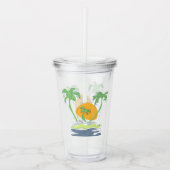 Tropisch eilandstrand. Straalboom omtrekken Acryl Drinkbeker (Voorkant)