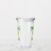 Tropisch eilandstrand. Straalboom omtrekken Acryl Drinkbeker (Rechts)