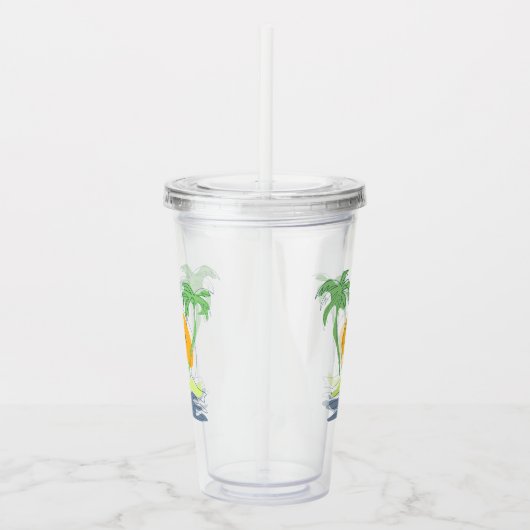Tropisch eilandstrand. Straalboom omtrekken Acryl Drinkbeker (Rechts)