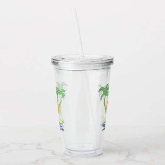 Tropisch eilandstrand. Straalboom omtrekken Acryl Drinkbeker (Links)