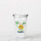 Tropisch eilandstrand. Straalboom omtrekken Acryl Drinkbeker (Achterkant)