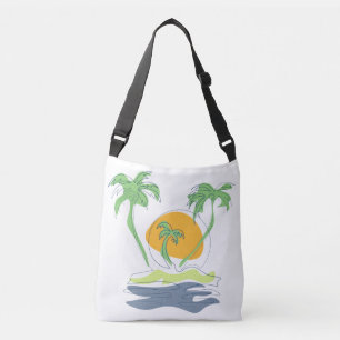 Tropisch eilandstrand. Straalboom omtrekken Crossbody Tas