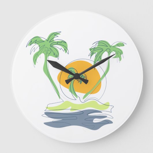 Tropisch eilandstrand. Straalboom omtrekken Grote Klok (Voorkant)