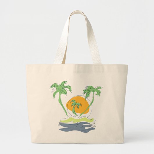Tropisch eilandstrand. Straalboom omtrekken Grote Tote Bag (Voorkant)