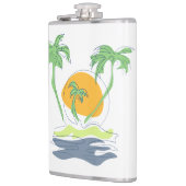 Tropisch eilandstrand. Straalboom omtrekken Heupfles (Links)