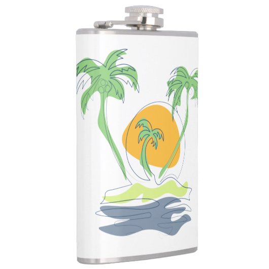 Tropisch eilandstrand. Straalboom omtrekken Heupfles (Rechts)