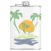 Tropisch eilandstrand. Straalboom omtrekken Heupfles (Voorkant)