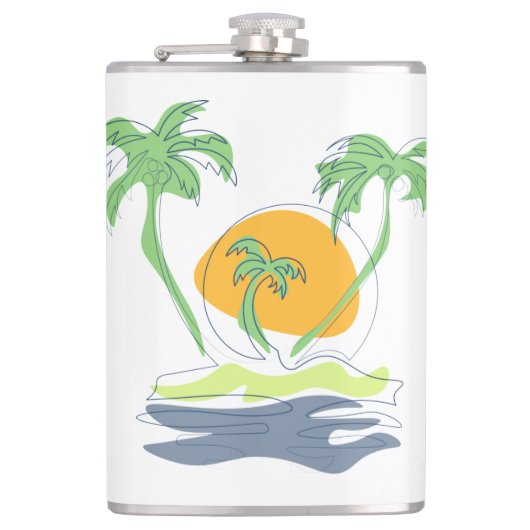 Tropisch eilandstrand. Straalboom omtrekken Heupfles (Voorkant)