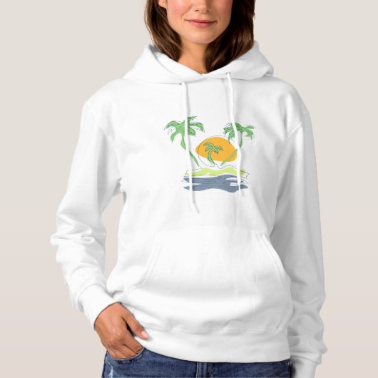 Tropisch eilandstrand. Straalboom omtrekken Hoodie (Voorkant)
