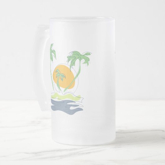 Tropisch eilandstrand. Straalboom omtrekken Matglas Bierpul (Voorkant links)