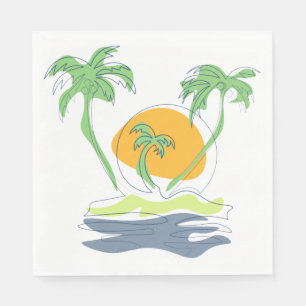 Tropisch eilandstrand. Straalboom omtrekken Servet