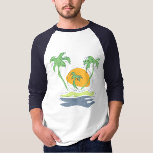 Tropisch eilandstrand. Straalboom omtrekken T-shirt