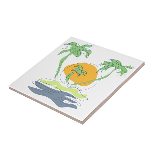 Tropisch eilandstrand. Straalboom omtrekken Tegeltje (Zijkant)