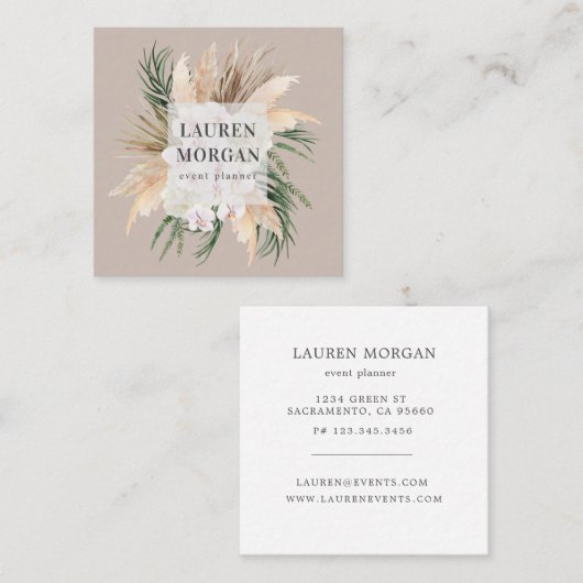 Tropisch Elegant Floral Square Visitekaartje (Voorkant / Achterkant)