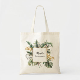 Tropisch Elegant Green Gold Palms Bridesmaid Tote Bag