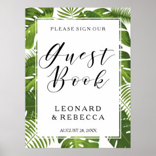 Tropisch Elegant vertrekt Guestbook bruiloft Poster