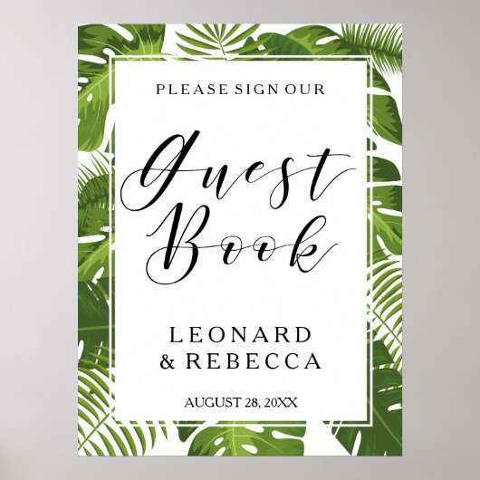Tropisch Elegant vertrekt Guestbook bruiloft Poster (Voorkant)