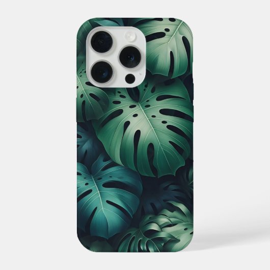 Tropisch Emerald Monstera Bladeren Patroon - Jungl iPhone Hoesje (Achterkant)