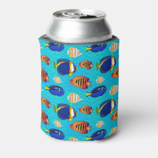 Tropisch en aquarium visontwerp op het zeekoraal blikjeskoeler (Blikje Achterkant)